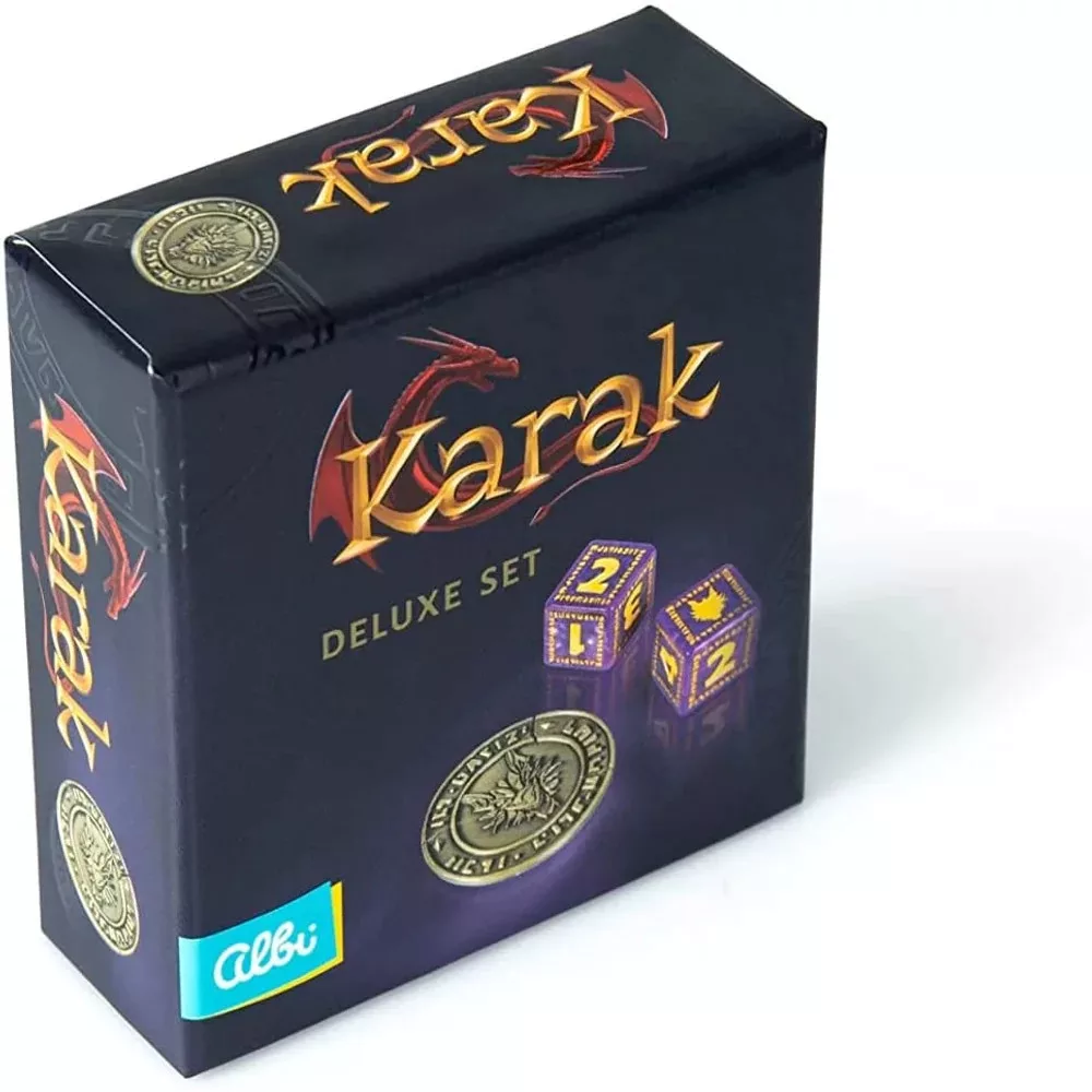 Karak : Deluxe Set - 2 Dés Hexagonaux Dragon + Marqueur Malédiction Métal - Albi 12388