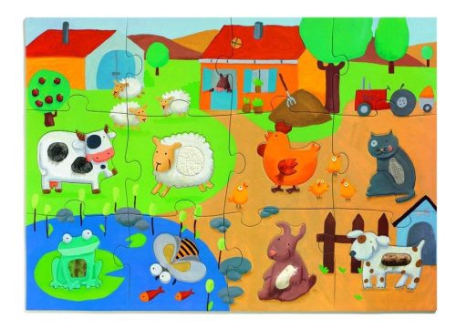 Élet a tanyán 12+8 db-os óriás puzzle - Tapintós óriás puzzle - Tactile farm - Djeco