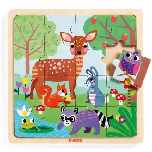 Erdei állatok - Fa puzzle 16 db-os - Puzzle Forest - Djeco